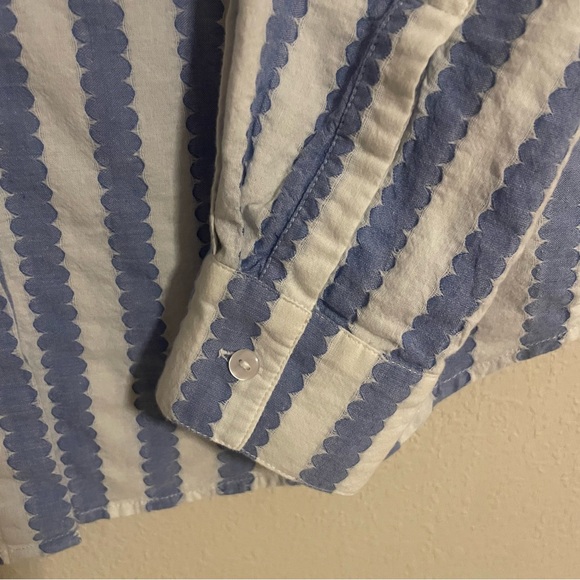 Clare V Charlotte Ruffled Striped Blue/White Blouse Size XS - Picture 9 of 10